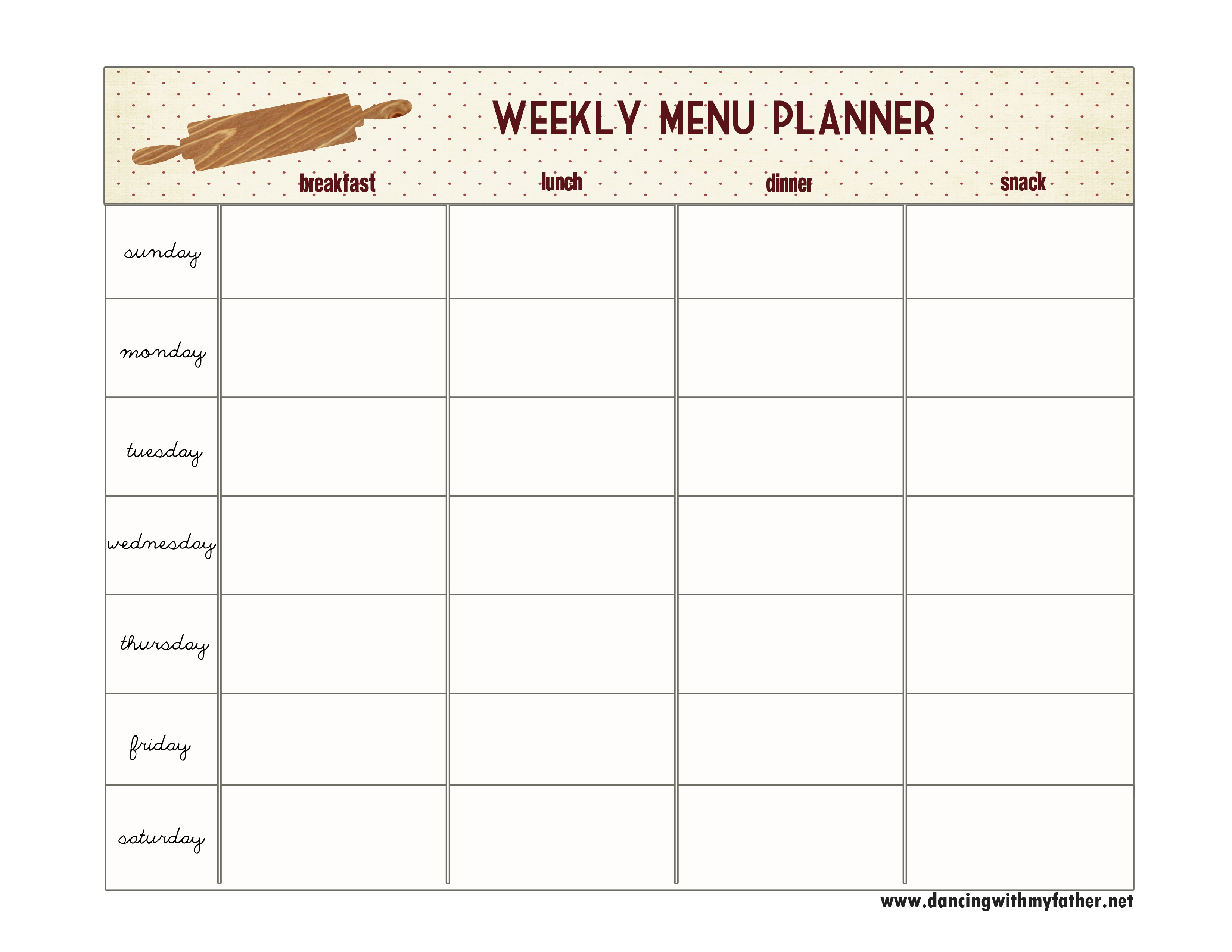 menu calendar planner