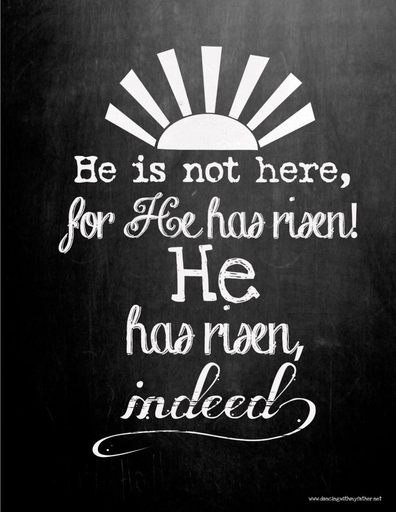 He is risen. indeed! {chalkboard Easter printable} | Dancing With My Father